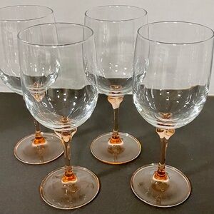 4 Vintage Rose Blush Light Pink Stemmed Classy Wine Glasses 7.5” Tall Elegant